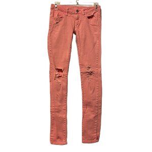 Juniors Arizona Jean Co. Coral Distressed Jeans Size 1 Super Skinny Fit